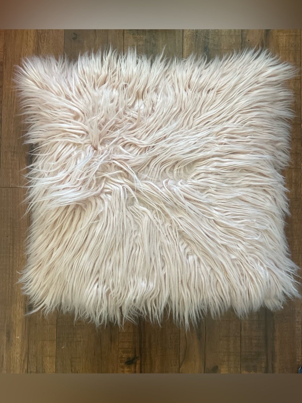 Plush Faux Fur Accent Pillow in Blush Cream